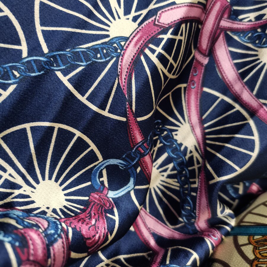 Retro klänning satäng hjul band kedja tryckt tyg patchwork skjorta halsduk byxor material: 3