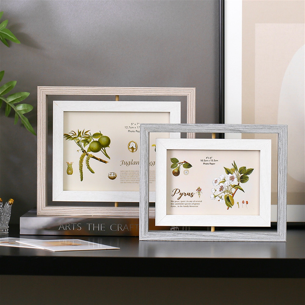 6/7 Inch 360 Degree Rotation Photo Frame Wooden Photo Frame Family Portrait Nightstand Desktop Square Picture Frames Home Decor