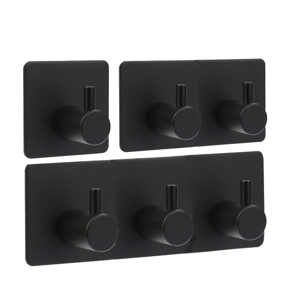 Black L-shape Hooks Waterproof Adhesive Hanger Wall-mounted Clothes Umbrella Keys Hats Storage Hook Drill-free Decoration Hooks