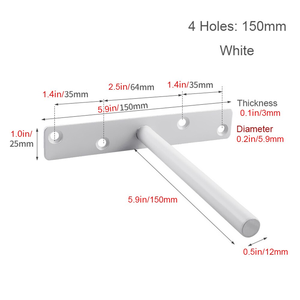 T Shape Shelf Bracket Wall Shelves Supports Metal Brackets Concealed Shelf Brackets Floating Hidden Screw Mounting Plate: 150mm-W4