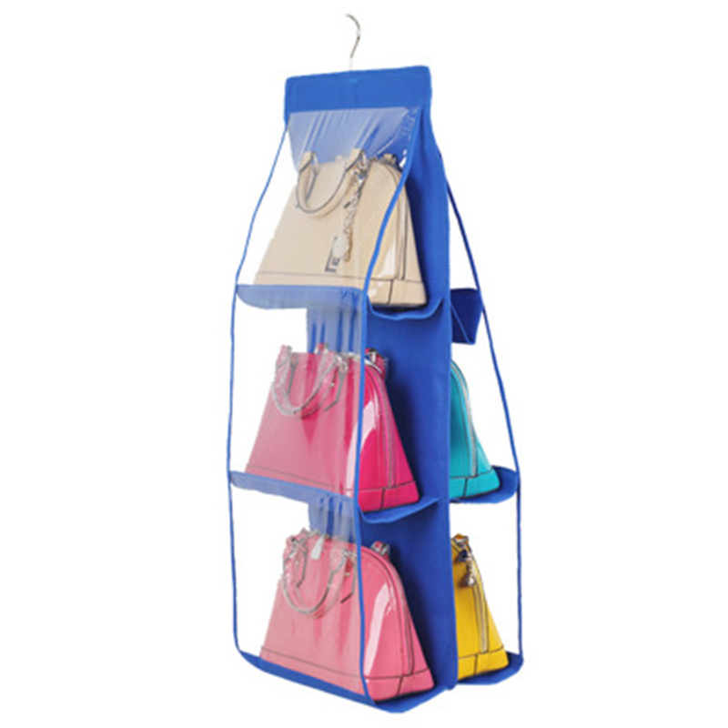 Hængende håndtaske arrangør til garderobeskab gennemsigtig opbevaringspose dørvæg klar diverse sko taske med bøjlepose: Blå