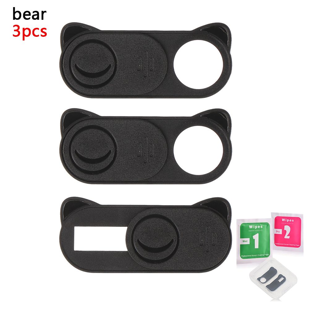 Universal Plastic WebCam Cover Shutter Magnet Slider Camera Cover for IPhone Laptop Mobile Phone Len Privacy Stickers: Black 3pcs bear