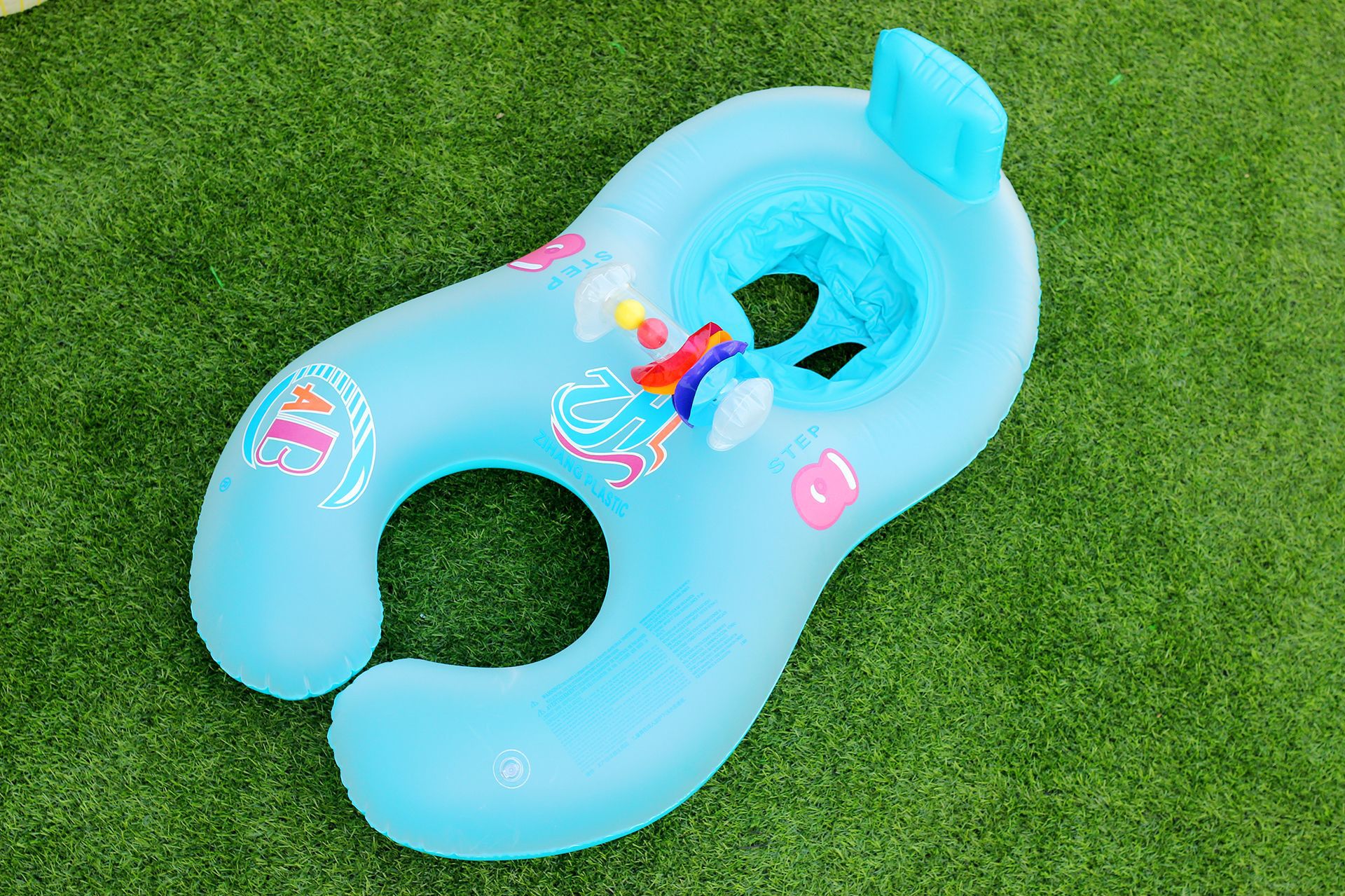 Inflatable Children&#39;s Swimming Ring Mother-child Circle With Bell Shade Parent-child Double Interactive Swimming Ring Thickened: blue