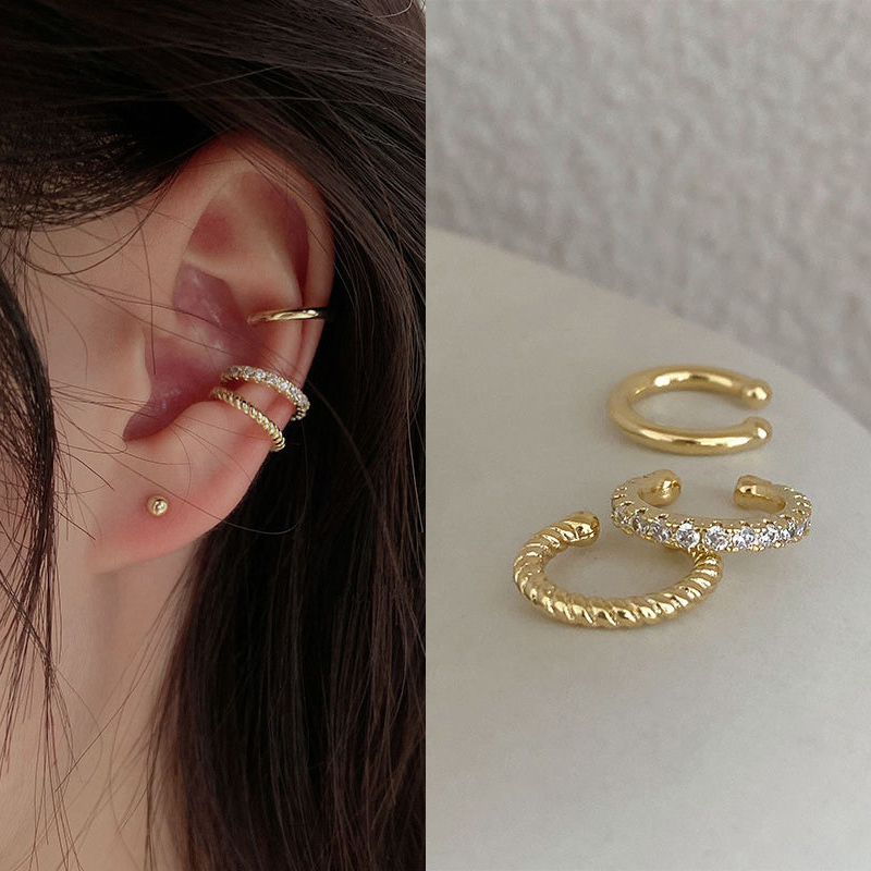 Silver Color Leaves Clip Earrings for Women Men Simple C Ear Cuff Non-Piercing Ear Ear Clip Set Trend Jewelry: Imitation Rhodium Plated