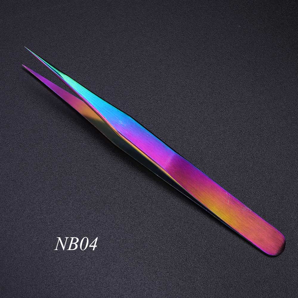 Rvs Wimper Pincet Regenboog Anti-Statische Gebogen Rechte Wimper Extension Rhinestone Picking Make-Up Tool JINB01-07: NB04