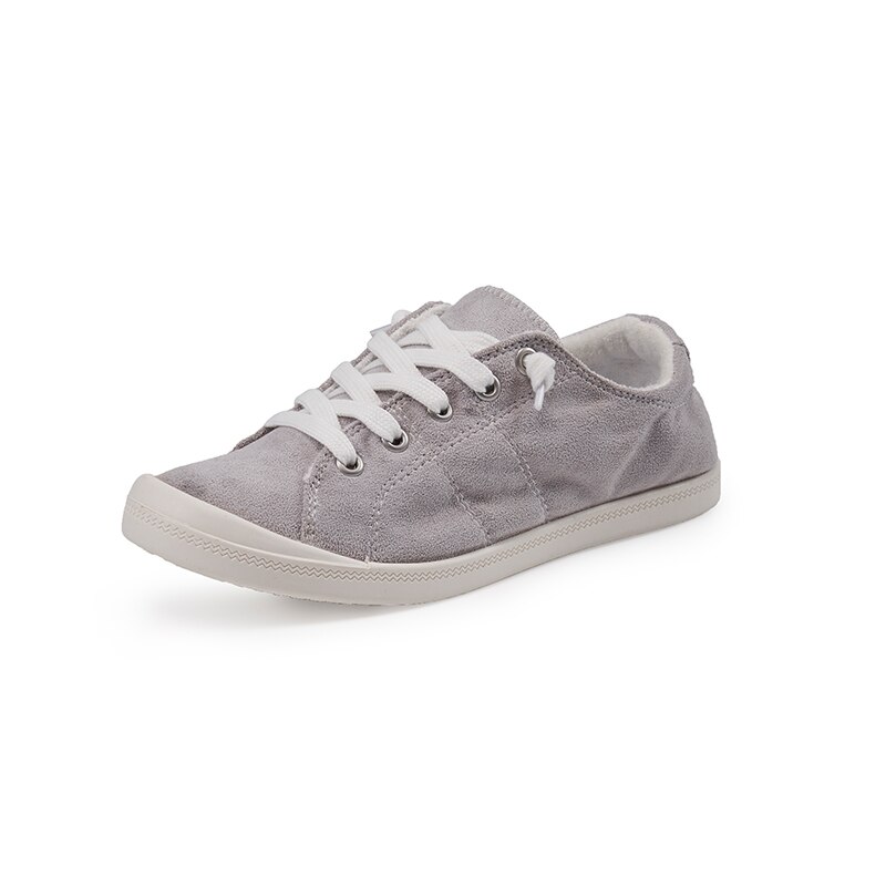Schoenen dames grijze canvas sneakers veterschoenen platte loafers comfortabele vulkanische schoenen casual: Grijs / 40