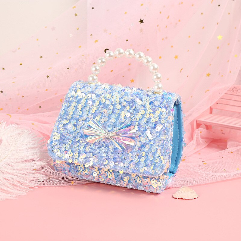 Koreanische freundlicher Mini Geldbörsen und Handtaschen Nette Shinny Pailletten Mädchen Umhängetasche Baby Geldbörse Party Hand Tasche: Himmel Blau