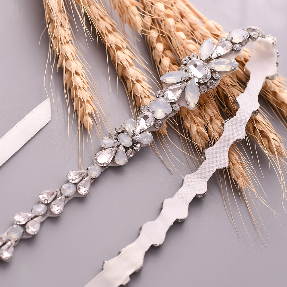 TOPQUEEN Wedding Dress Sash Sparkly Belt Opal Jewe... Grandado TOPQUEEN Wedding Dress Sash Sparkly Belt Opal Jewe... Grandado