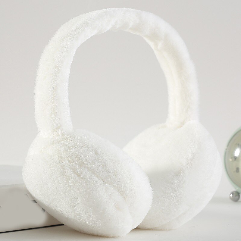 réglable fausse fourrure hiver cache-oreilles unisexe couleur unie casque fourrure casque pour filles en peluche oreille plus bandeau: WHITE