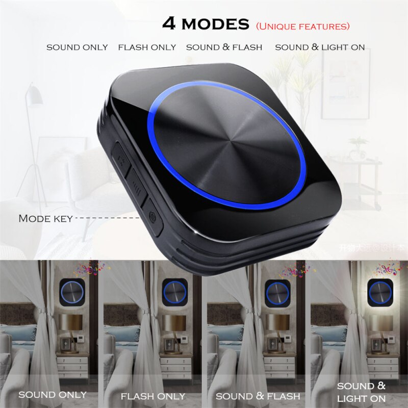 Campainha da porta auto alimentado à prova dcordless água sem fio campainha da porta carrilhão luz da noite nenhuma bateria plugue da ue botão de casa receptor