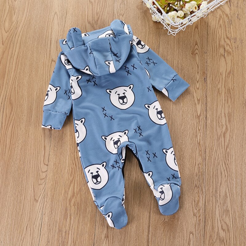 Footies Baby Jungen Mädchen Langarm Mit Kapuze Baumwolle Cute Cartoon Bär Ohren Outfits Overall Frühjahr Und Herbst