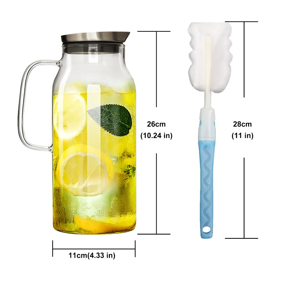 Borosilicaatglas Pitcher 68 ounces Grote Diameter Water Karaf met Rvs Filter Deksel Koffie Limonade Pitcher
