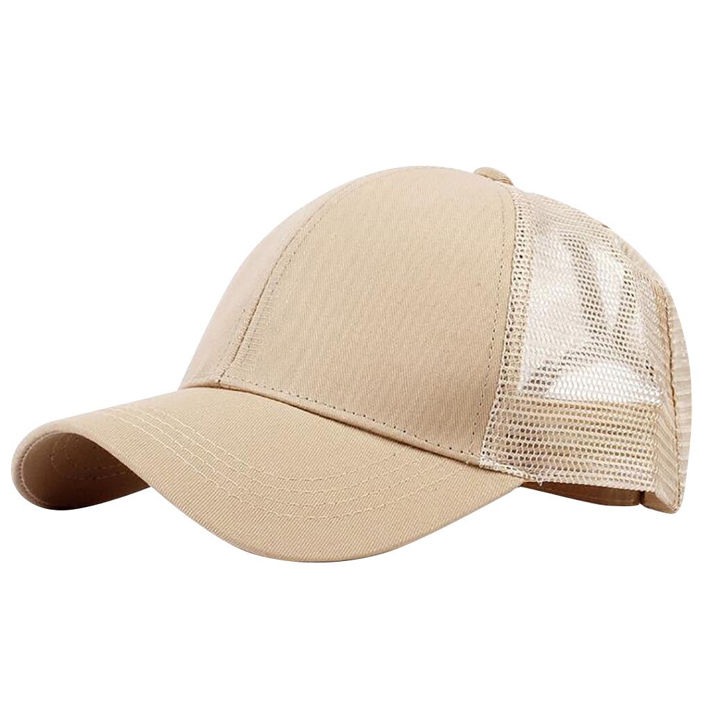 Solid Ponytail Baseball Cap Women Snapback Dad Hat Mesh Trucker Caps Messy Bun Summer Hat Female Adjustable Hip Hop Hats: Brown