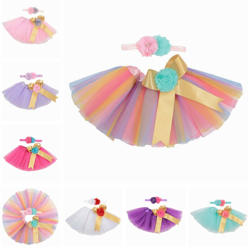 Baby Girl Skirt Newborn Tutu Skirt +Headband Outfit Set Photo Shoot Prop Floral Mesh Peincess Skirts Birthday 0-2 Year