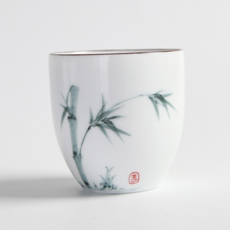 140ml keramiska koppar kung fu tekopp handmålade lotus bambu räkor kran vit porslin kopp kaffemuggar: C