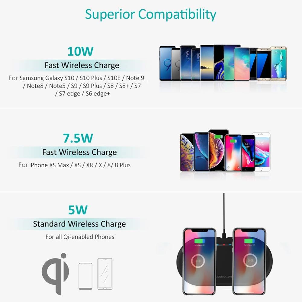 FDGAO 20W Wireless Charger 2 in 1 Dual 10W Fast Charging Pad Qi Quick for iPhone XR XS X 8 Samsung S10 S9 Airpods 2 Dock Station