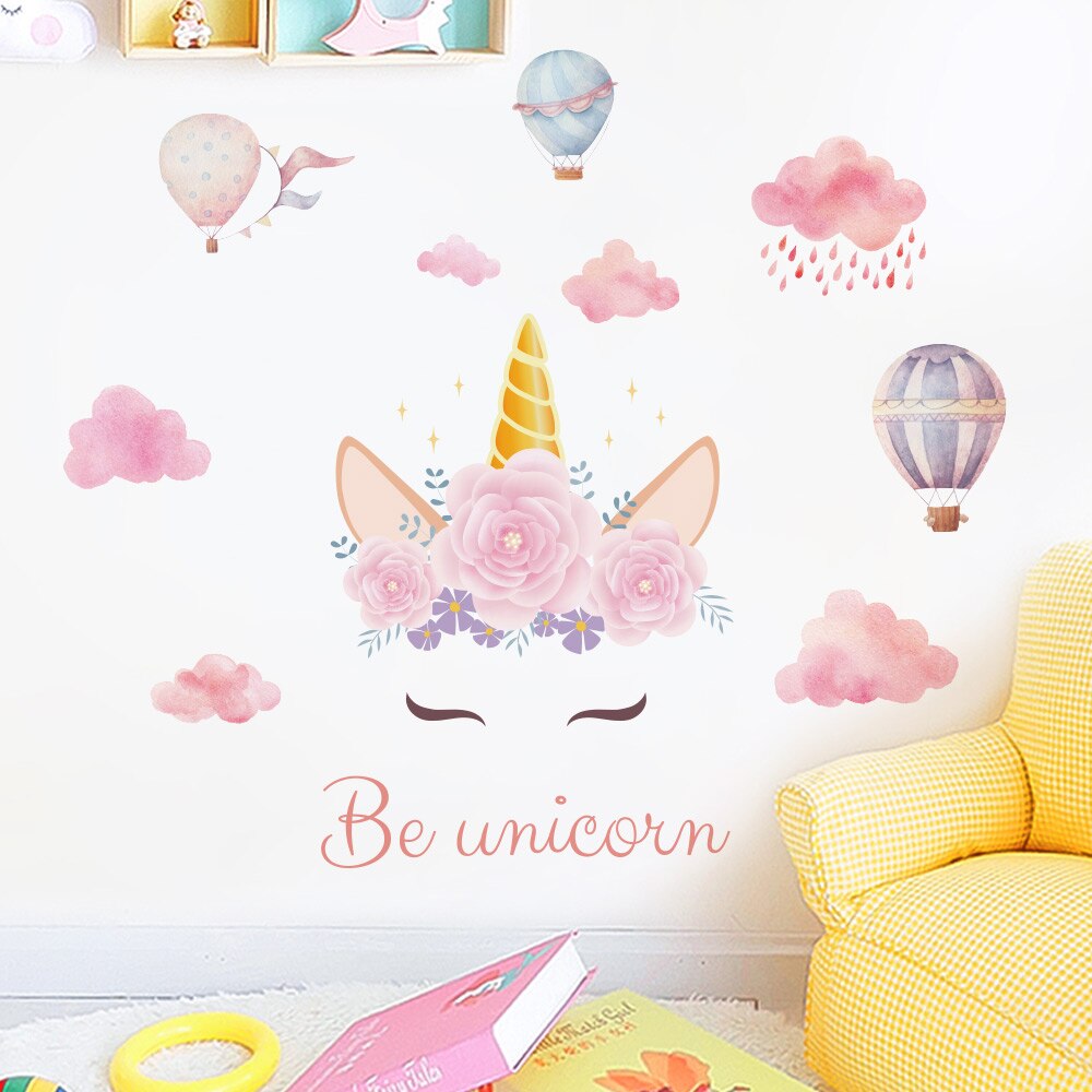 Unicorn väggdekaler, enhörning väggklistermärke dekor med hjärta blomma födelsedag jul pojkar flickor barn sovrum dekor barnkammare