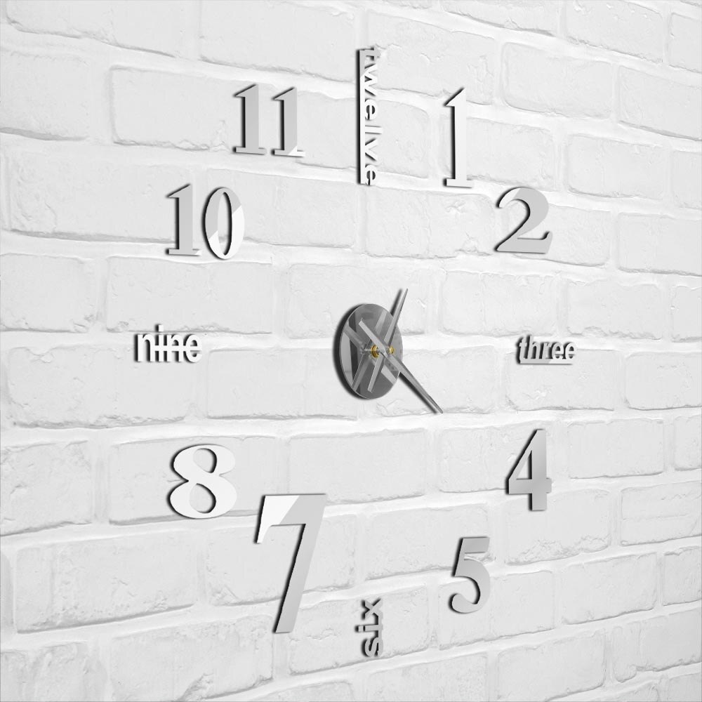 DIY Quiet Luminous Wall Clocks Wall Watch English Alphabet Number Horloge 3D DIY Acrylic Mirror Stickers Quartz Duvar Saat Klock