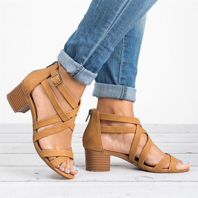 Women Sandals Low Heels Sandals For Summer Shoes Woman Casual Block Heel Zapatos Mujer Plus Size 43 Sandale Femme: Yellow / 36