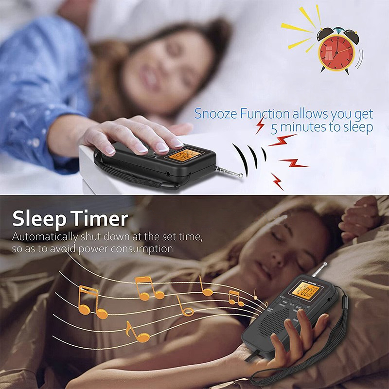Pocket AM/FM portable radio with good reception effect, 2-band digital radio, display speaker, headphone jack, alarm clock
