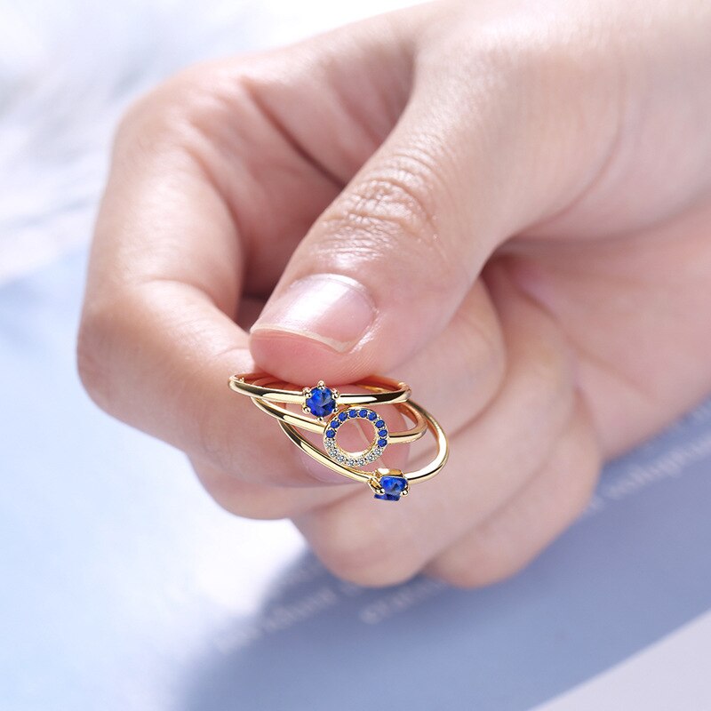 Sipengjel Delicate Eenvoudige Ronde Open Ringen Set Blue Crystal Gold Kleur 3 Sets Ringen Voor Vrouwen Sieraden
