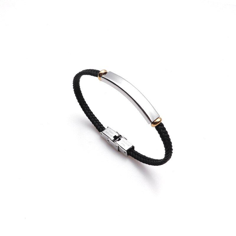 Punk Men Jewelry Black Braided Leather Bracelet Black/Silver Color Stainless Steel Charm Buckle Bangles Women: Silver-2