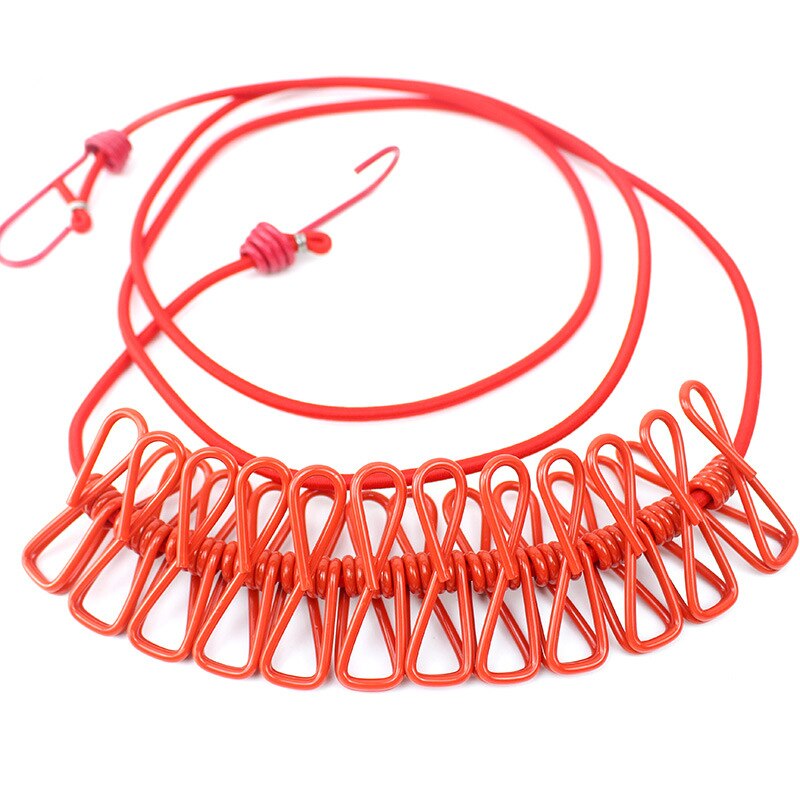 Portable Clothesline Windproof Clothes Rope Drying Rack Cloth Hanging Line Outdoor Camping Traveling Indoor Multifunction Tools: red