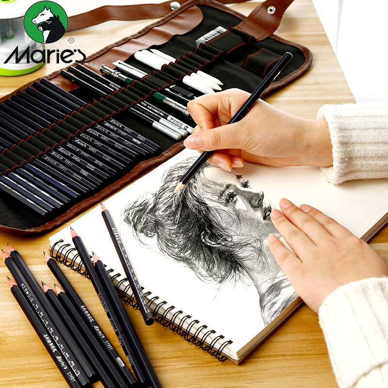 39pcs/set original wood special sketch pencil set portable outdoor sketch pencil student art stationery 2B/4B/6B/8B/10B/12B/14B