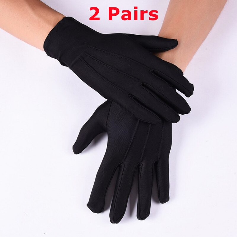 Gants noirs en coton pour hommes et femmes, 2 paires, uniformes à doigt complet, mitaines de Costume, gants à main extensibles pour smoking, conduite, service, travail: Black 2 Pairs