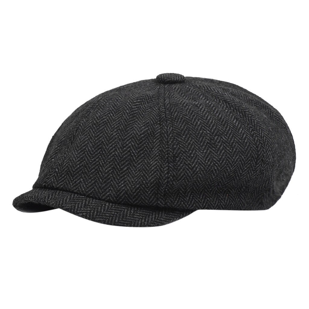 unisex Tweed Kappe Männer Wolle Jahrgang Baskenmütze Hütte Schwarz Herren Damen Flache Junge Zeitungsjunge Winter Jahrgang Neue # BL2: Schwarz