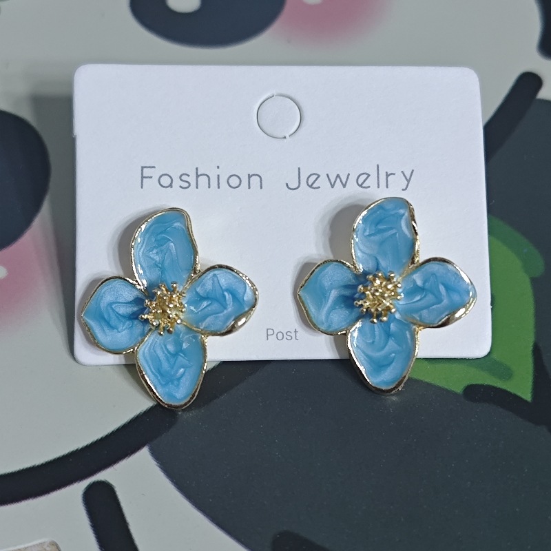 Hibiscus Dropped Glaze Flower Stud Earrings for Women Girl French Vintage Korean Wedding Romantic Jewelry: Titanium Plated