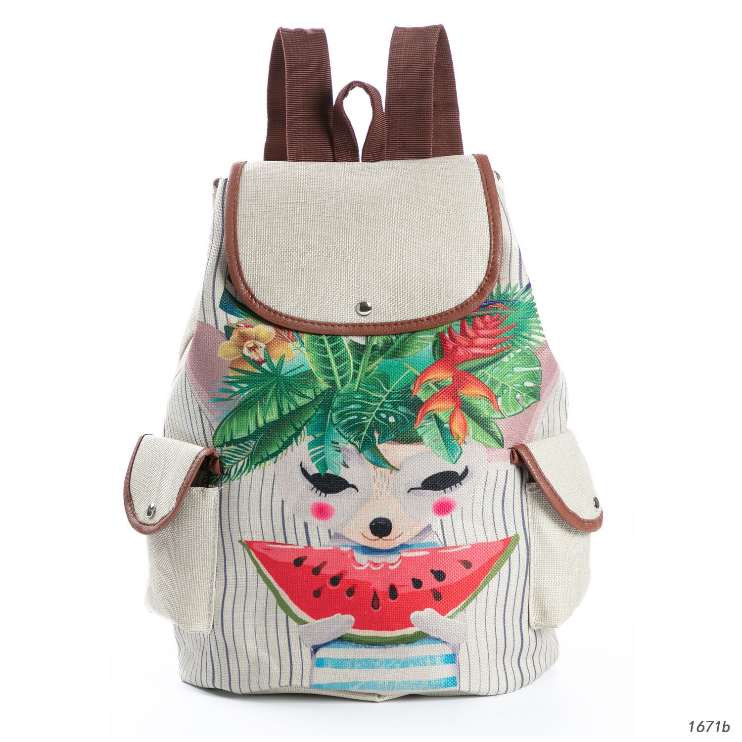 Miyahouse Casual Floral Cartoon Horse Printed Backpack Female Linen Drawstring School Bag For Teenage Girls Travel Rucksack