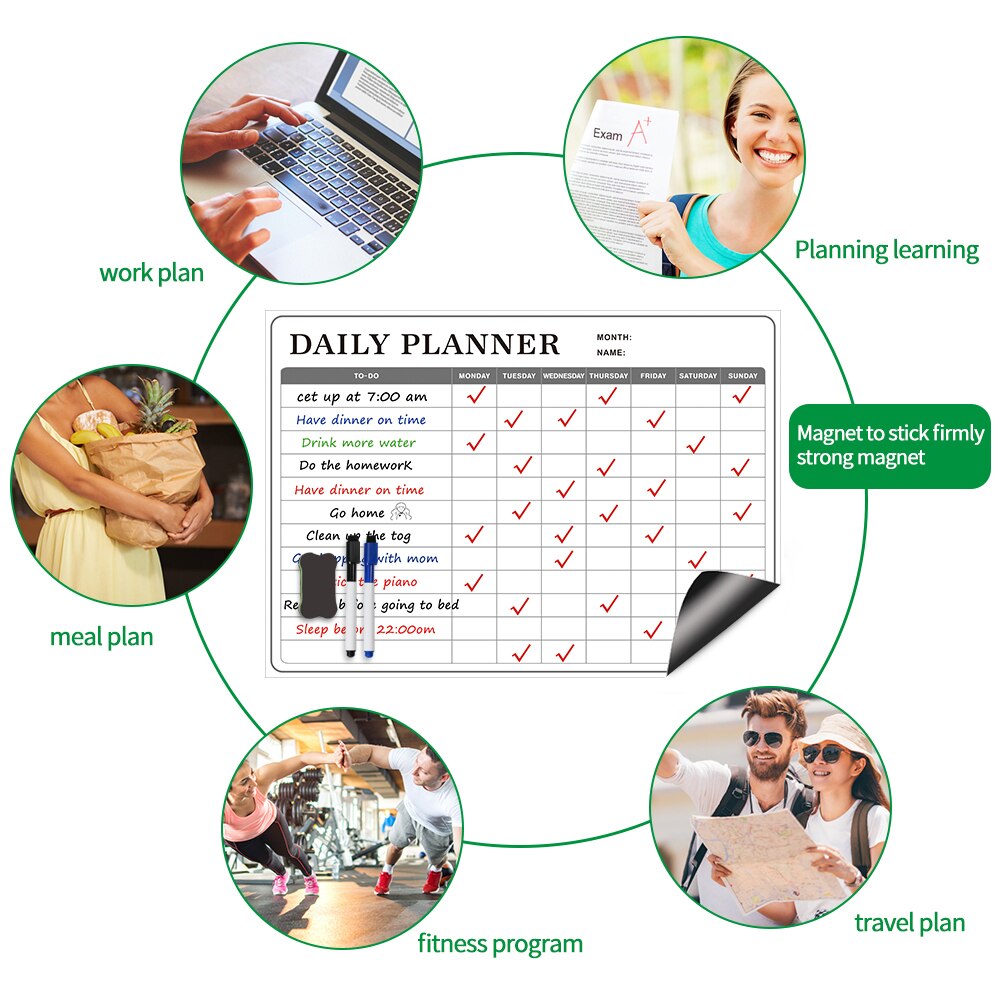 School Magnetic Whiteboard Sticker Dry Erase Calendar Daily Weekly Monthly Planner Writing Board Family Office Message Board