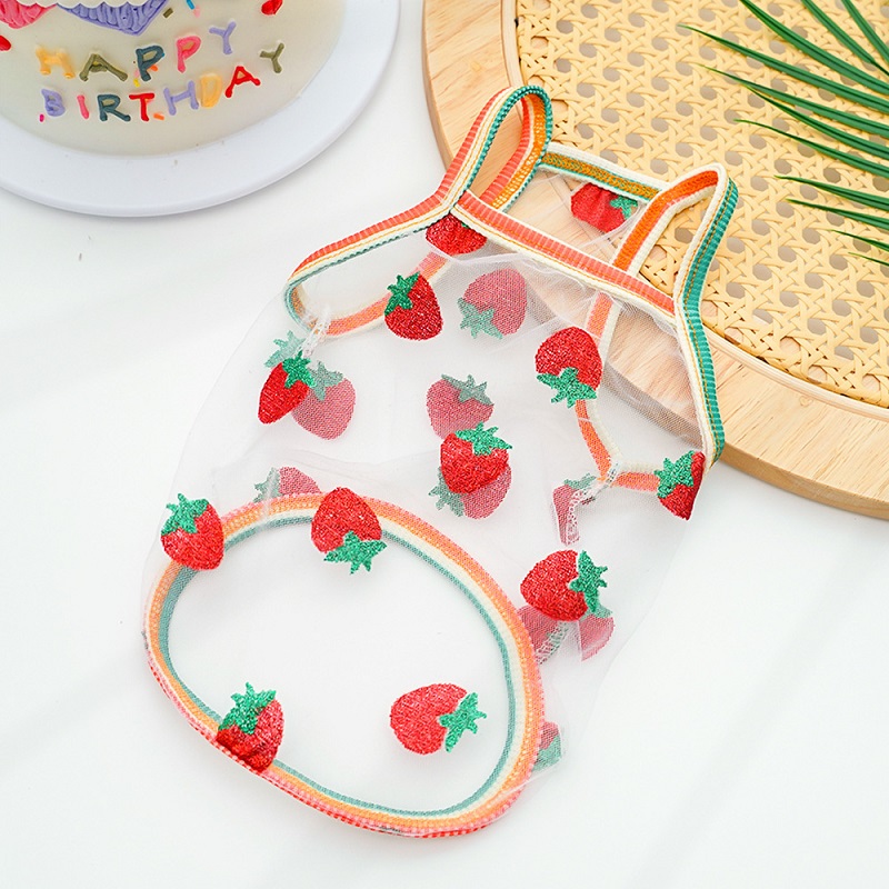 Chaleco refrescante para perros, camiseta de malla con estampado de fresa y puntos de verano, ropa para cachorros, disfraz de Chihuahua pequeño, tirantes para gatos 2025