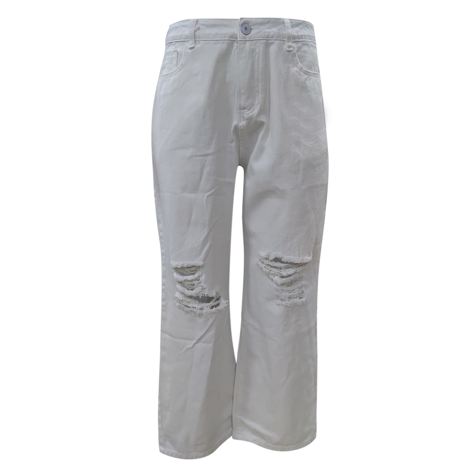 Taille mi copain ample détruit femme classique trou Baggy jean blanc femme Vintage pantalon jean large