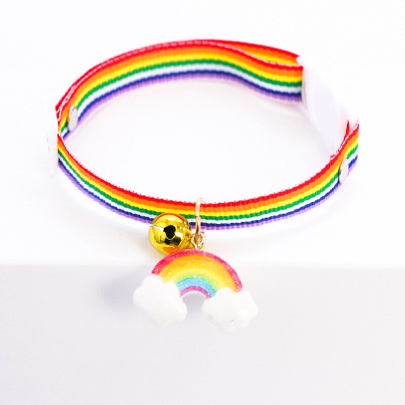 Collier ajustable en Nylon pour chat, 1 pièce, pendentif arc-en-ciel, pour animal de compagnie, chien, chiot, ,