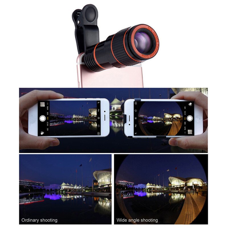 12X Lente Teleobjetiva Zoom Monocular Telescope Telefone Camera Lens Com Clip Para IPhone 11 Xs Max XR X 8 7 Além Disso Smartphone Android