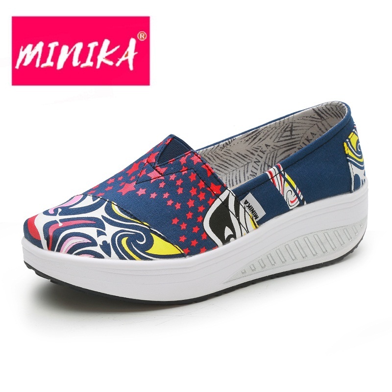 Canvas Breathable Women Toning Shoes Wedges Height Increased Loss Weight Swing Shoes Low Wedges Massage Shoes AA11011