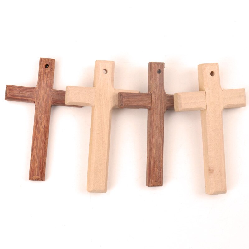 Home Decoratie Handgemaakte Accessoire Scrapbooking Craft DIY Natuurlijke Houten Christian Cross Patroon Versiering 80x50mm 1pcs