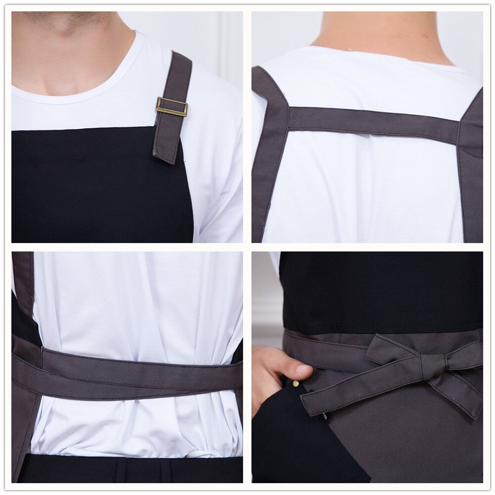 Unisex Halter Neck Adjustable Spliced Color Apron Food Service Kitchen Bakery Chef Waiter Uniform