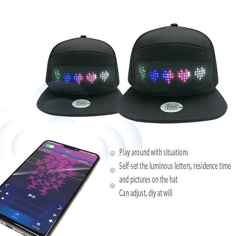 Sombrero LED que brilla con aplicación para teléfono móvil, se desplaza de forma inalámbrica, Bluetooth, pantalla Flexible, gorra LED, pantalla de mensajes