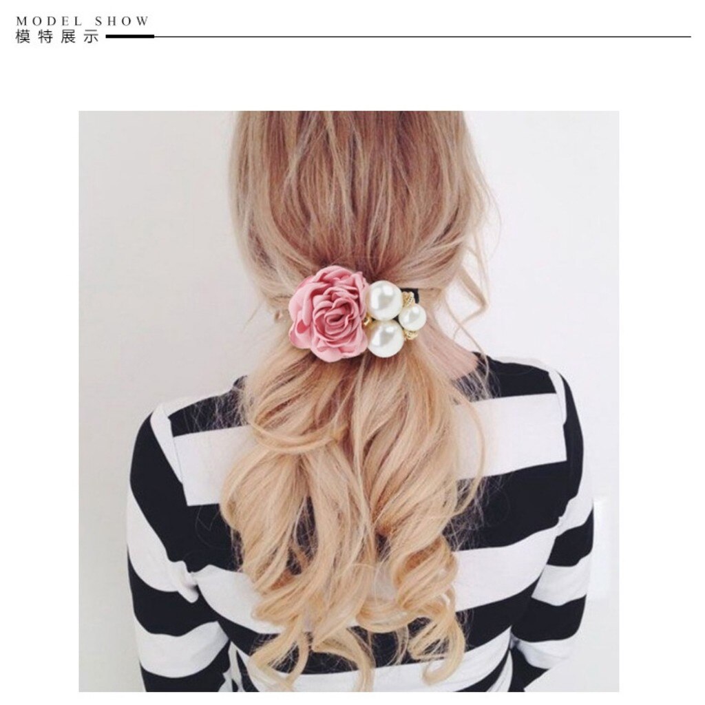 Faixa de cabelo em cetim com rosas, laço de borracha elástico, feminino, faixa de cabelo, rabo de cavalo, borracha