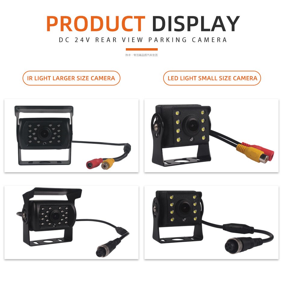 Car Truck DC 12V 24V Heavy Duty Rear View Backup Reverse Parking Camera Kit 4 PIN/RCA Plug for Lorry Pickup Bus Vehicle Caravans