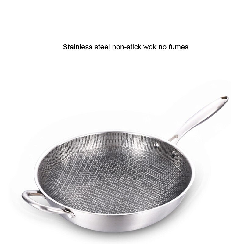 Rvs Wok Dikke Honingraat Handgemaakte Pan Non Stick Niet Roestende Gas/Inductie Kookplaat Pan Kitchen Cookware Ijzer wok