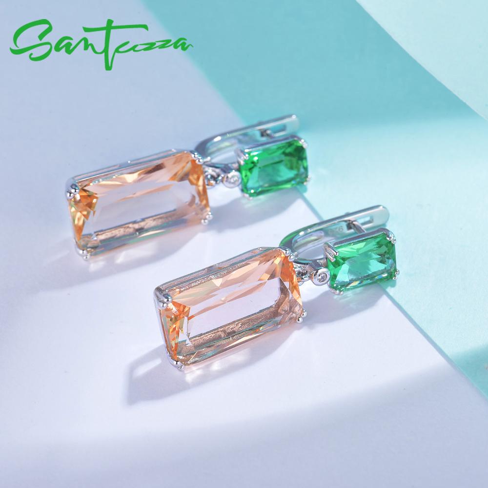 SANTUZZA Orecchini D'argento per Le Donne 925 sterlina d'argento brillante Verde Champagne di Cristallo Ciondolante Orecchini Gioelleria Raffinata E Alla Moda