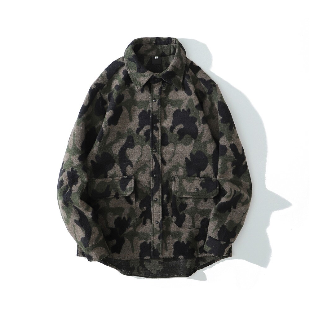 Mørkt ikon camouflage skjorte jakke mænd kvinder turn-down krave vintage herre jakke streetwear tøj: Grøn / L