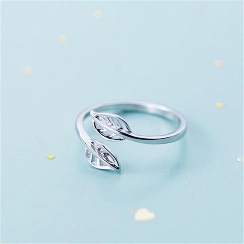 Simple Minimalist Hollow Leaf 925 Sterling Silver Jewelry Not Allergic Personality Sweet Maple Opening Rings SR454