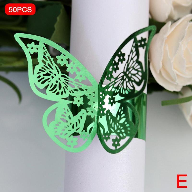 50pcs 13 Colors Hollow Butterfly Napkin Rings Holders Cut Paper Hotel Birthday Wedding Xmas Party Napkins Rings Holders: E
