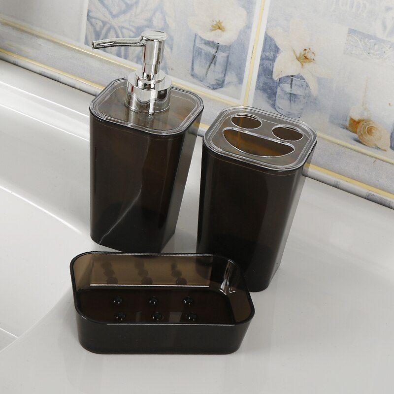 3Pcs/Set Bathroom Accessories Transparent Plastic Inlcude Soap Dispenser Toothbrush Holder Soap Dish: Black