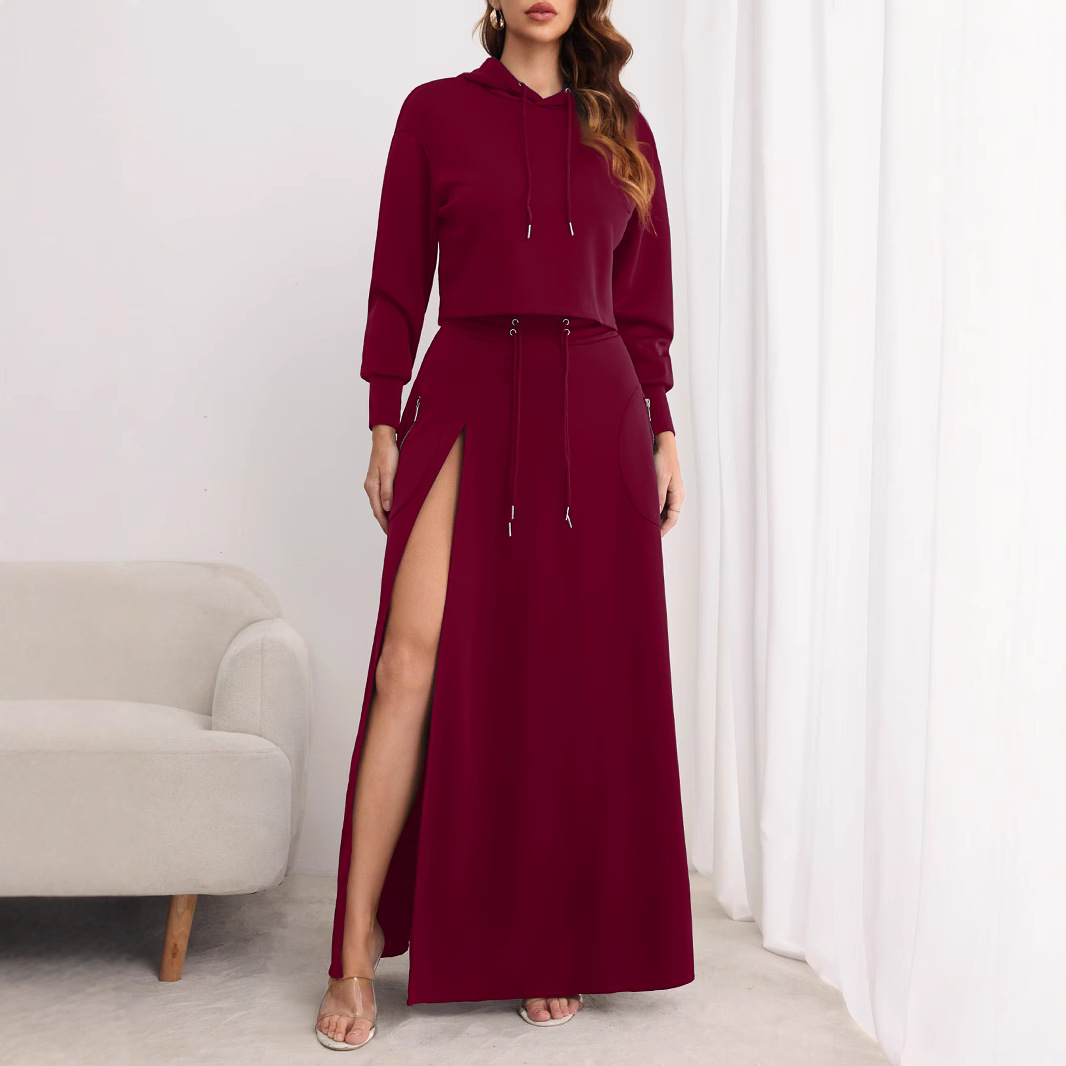 Skirt Set Two Piece Sets Women Dress Sets Full Sleeve Hoodies Sweatshirts Long Skirts A Line Work High Waist Streetwear